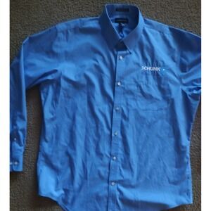 Lands End Mens Shirt 17X35 Blue Long Sleeve Button Down Work Tailored with Decal